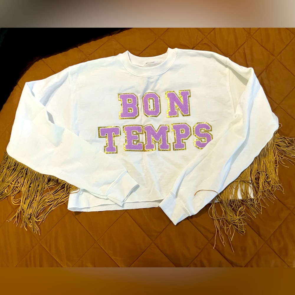 Mardi Gras fringe sweatshirt cropped